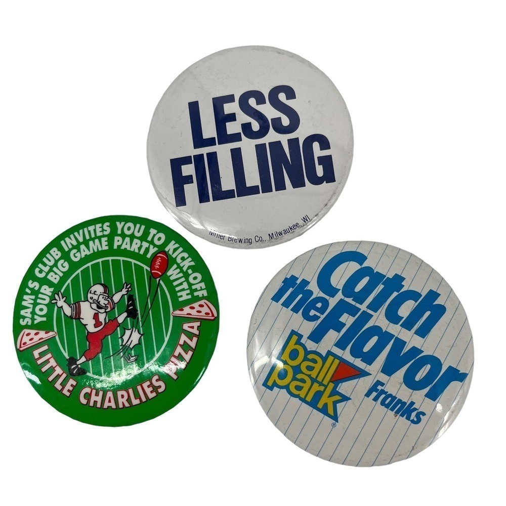 Vintage‎ 90’s Pins Set of 3 Miller Beer, Ball Park Franks, Pizza